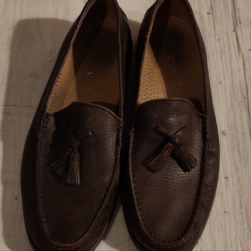 Brown leather loafers